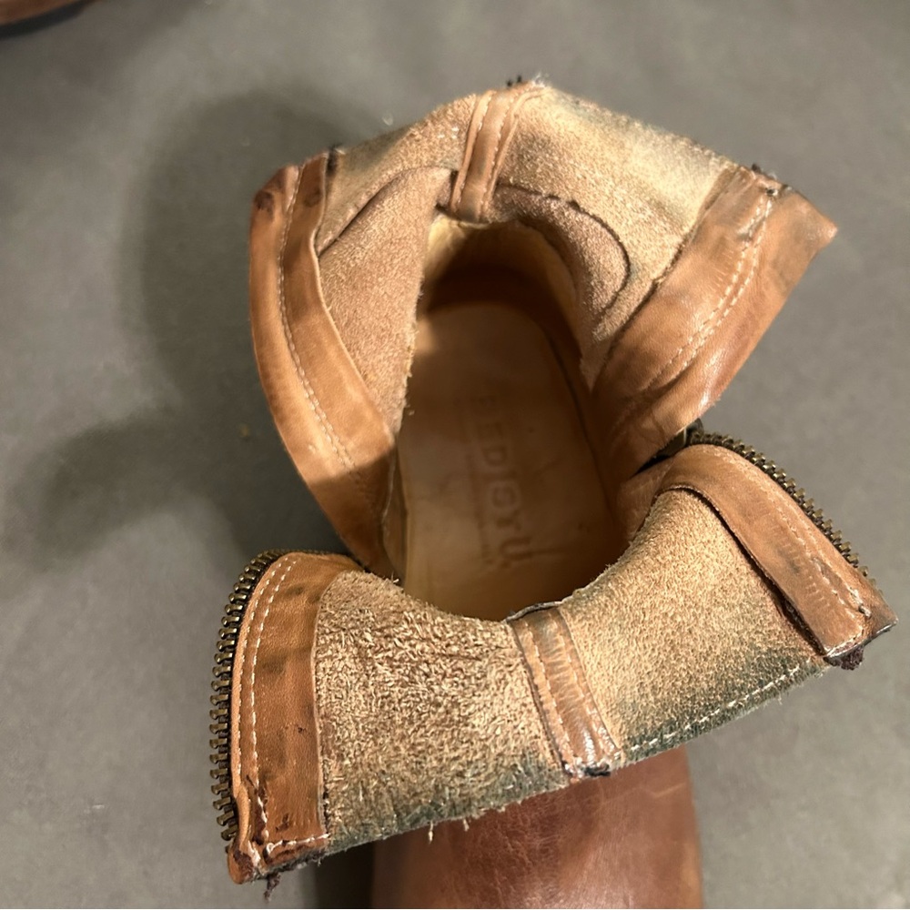 BED STU Becca Buckle Boot Size 6.5 Tan Rustic Leather Dual Zipper Ankle - Picture 14 of 14